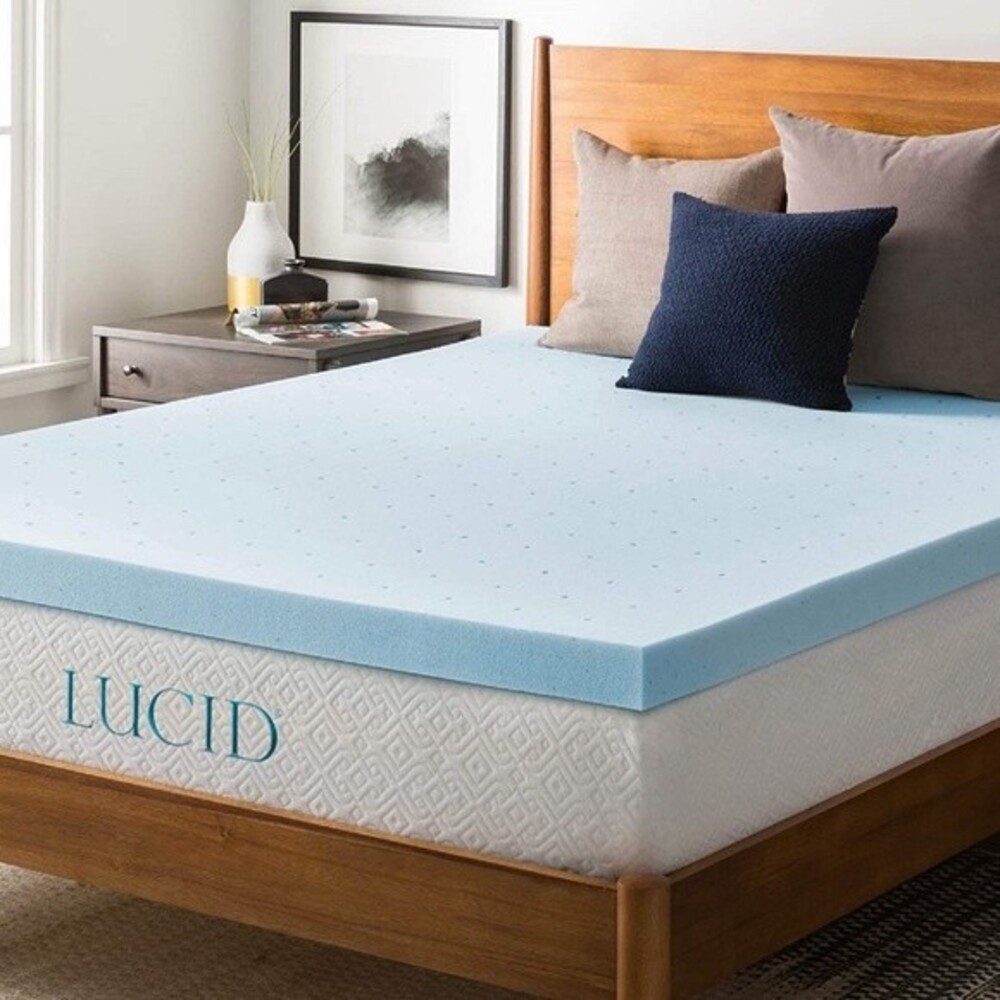 Lucid 3" Ventilated Gel Memory Foam Mattress Topper Blue King Size